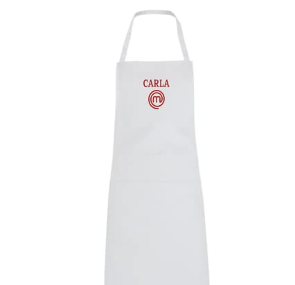 masterchef Delantal Oficial Personalizado con tu Nombre Bordado.Producto con Licencia Oficial (blanco personalizado)