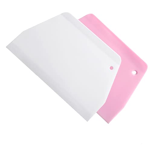 2 Pcs Raspador de Masa de Plástico, Raspador de pastel, Raspador de Pizza, Rasqueta Hornear, Separador de Pan para Hornear Pasteles Pan, Postre, Pizza, Pastel, Rosado/White