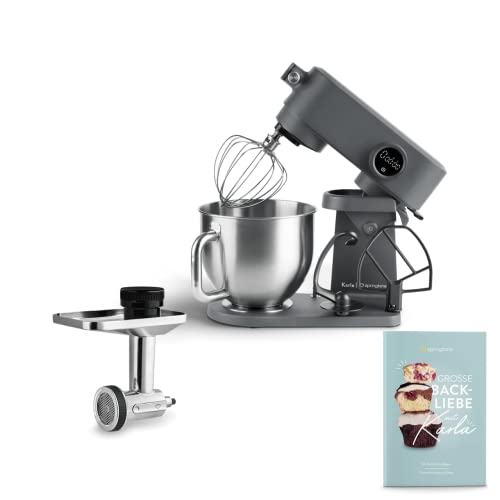 SPRINGLANE Robot de cocina Karla con carcasa metálica, amasadora y batidora de 800 W, incl. accesorio picador, recipiente de acero inoxidable de 5,2 L, gancho de amasar, batidor plano - Antracita