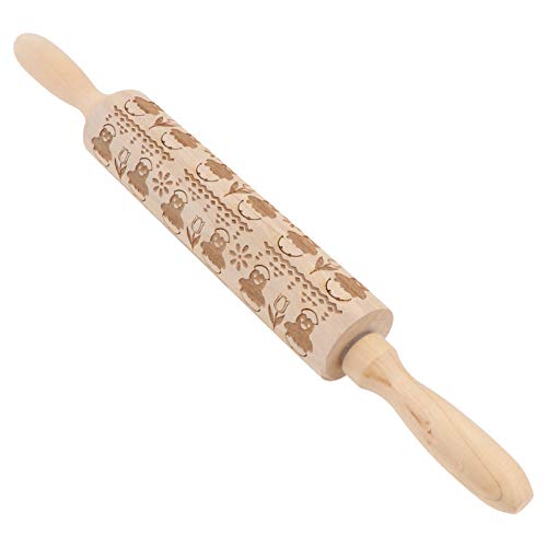 LIFKOME 1Pcrolling Embossing Cooking Wooden Chicken Embossed Pin Panadería Pastelería Pasta Masa Madera Tallada Pascua Utensilios de Cocina Fondant D Pastel Pizza Festival Er Herramienta