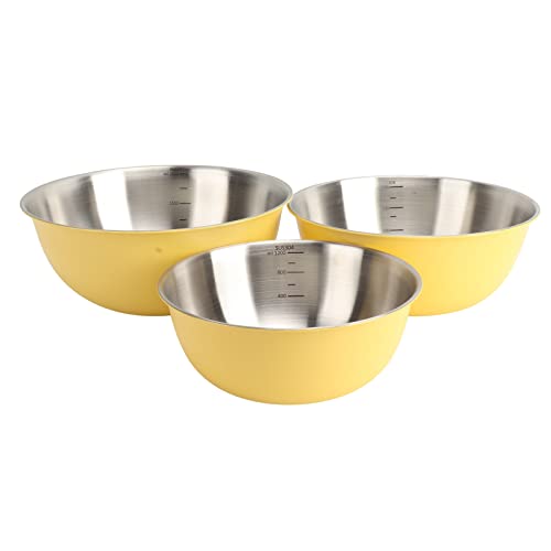 3 PCS 304 Tazón Para Mezclar De Acero Inoxidable, Juego De Tazones Para Mezclar, Cuenco Para Cocinar Cocina Casera Ensalada Lavabo Amasar Masa Huevo Tazón Con Escala Para Hornear Marinar(yellow)