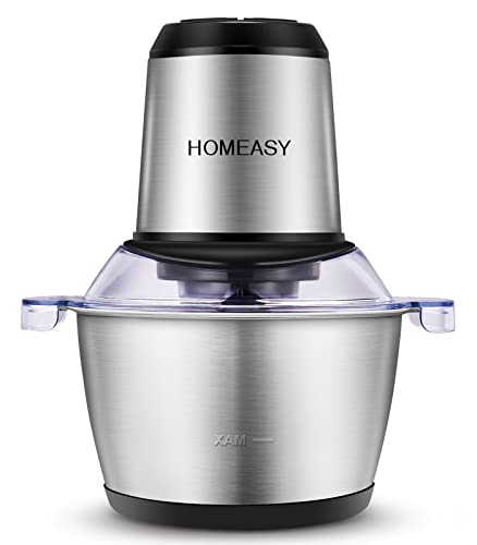 HOMEASY Picadora Eléctrica de Alimetos 350W, 2L Trituradora de Alimentos de Acero Inoxidable, Picadora de Alimentos 4 Cuchillas 2 Velocidades, Picadora de Carne Verduras y Frutas