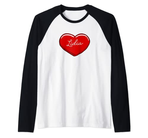 Corazón dibujado a mano Lidia - Nombre Corazones I Love Lidia Camiseta Manga Raglan