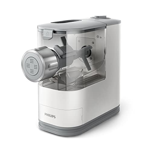 Philips Máquina para Hacer Pasta - Totalmente Automática, Pesaje Automático, 4 Moldes, Libro Recetas, Blanco/Gris Claro Atardecer (HR2345/19)