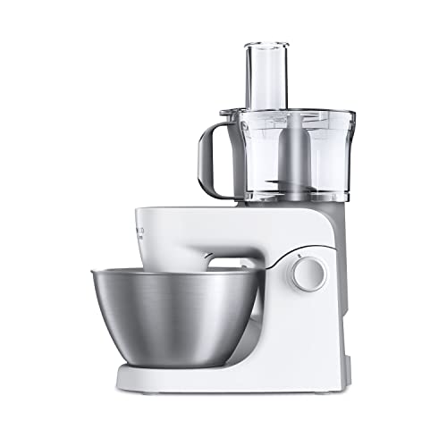 Kenwood KHH326 - Robot de Cocina Multifunción 1000W, 4,3L, Mezcla, Bate, Amasa, Batidora de Vaso 1.5L, Procesador Alimentos 1.4L, 3 Discos, Exprimidor, Picadora, Licuadora, Plata/Blanco