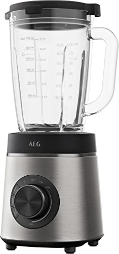 AEG TB6-1-6ST Batidora de vaso, Potencia 1400W Jarra de Vidrio 1.75L sin BPA, 6 cuchillas revestidas de titanio, 3 programas predefinidos, Apta Lavavajillas, Acero inoxidable