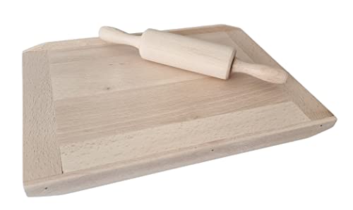 KO&CO - Rodillo de amasar para pizza, rodillo de madera para hornear + tabla con tope de madera de haya, hecho a mano en la UE, juego de repostería para niños, mini rodillo octavo