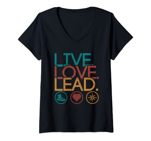 Mujer Scouts Líder Scout Live Love Lead Camiseta Cuello V