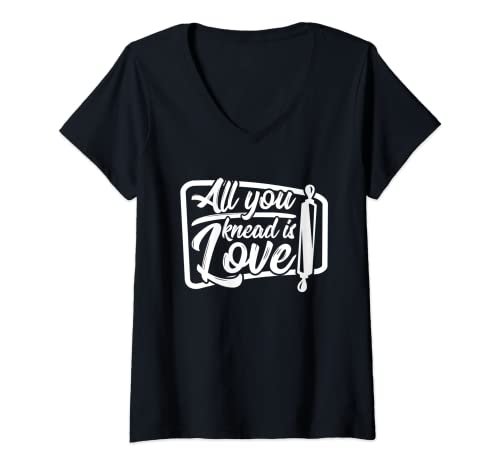 Mujer Panadería Todo lo que se amasa es amor Panadero Camiseta Cuello V