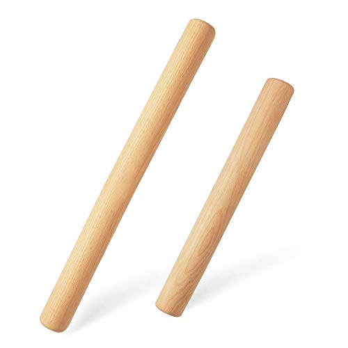 LEMCASE Rodillo de Madera - Rolling Pin - Rodillo de Amasar de Haya Sin Mango, Accesorios para Hornear Perfectos para Galletas, Pizza, Pastel, Pasta para Masa (Juego de 2 Piezas)