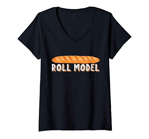 Mujer Rodillo Modelo Chef Francés Harina Rodillo Pastelería Pan Camiseta Cuello V