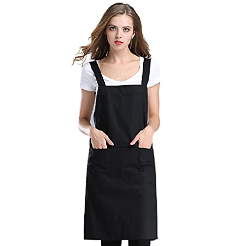 AldUnT Delantal con 3 Bolsillo, algodón Lindo, a Prueba de Agua, Ajustable, Rosa, fácil de Limpiar, para Cocina, Chefs, amas de casa Lindo (Color : Black, tamaño : 40.2 inchs)