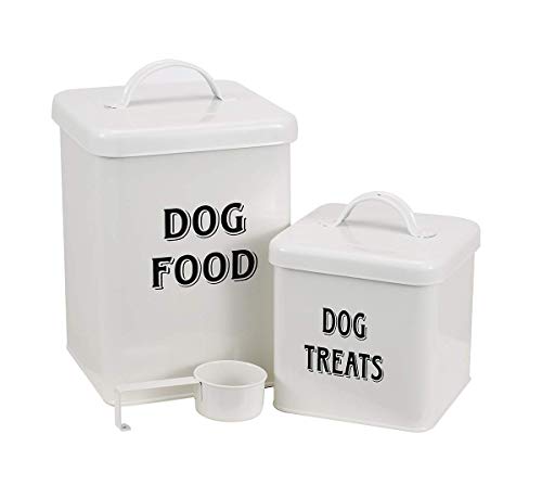 Pethiy - Juego de Contenedor para comida y golosinas para perros y perrito,Cajas Almacenamiento para alimentos para mascotas- con Tapas herméticas y pala - capacidad 1,5kg+0,5kg-Blanco