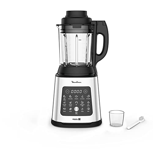 Moulinex Perfect Mix+ LM835D - Batidora de vaso de 1400 W, 10 programas, hasta 100°C, recetas calientes y frías, cremas, sopas, batidos, modo manual, autoclean, jarra de cristal 2L, acero inoxidable