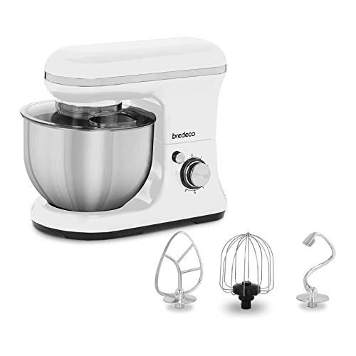 Bredeco Amasadora Batidora De Cocina BCPM-1200S (6 Velocidades, Accesorios Incluidos, 1.200 Watt, 5 Litros, Color Plateado)