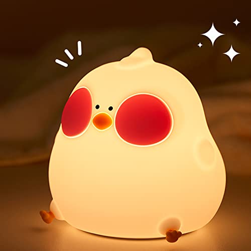 Cute Chick Night Light para Niños USB Recargable 7 Colores Tap Control Nursery Night Light Cute Chicken Lamp Animal Nightlight Silicona Night Light para Niñas Niños Adolescentes(con control remoto)