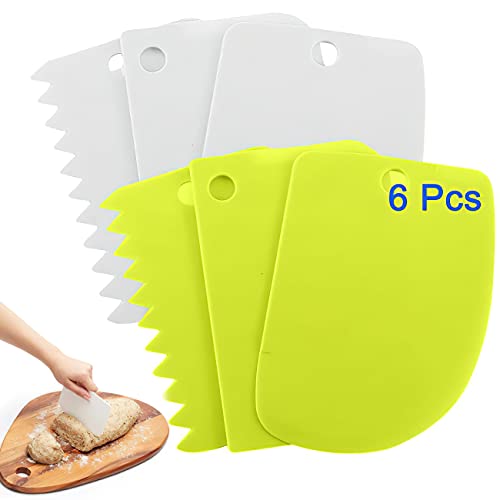 AOBETAK Raspador de Masa de Plástico, 6 Piezas Cortador de Masa Espátula Masa de Plástico Utensilios de Cocina para Corte de Masa Alisar la Crema de Mantequilla - Verde, Bianco