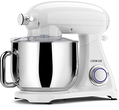 Batidora Amasadora COOKLEE 3 en 1, 8L 1800W Batidora de Pie Metálica Robot de Cocina Batidora Multifunción 10+1 Velocidad, con Gancho, Cuenco, Pala, Batidor y tapa y apto para Lavavajillas