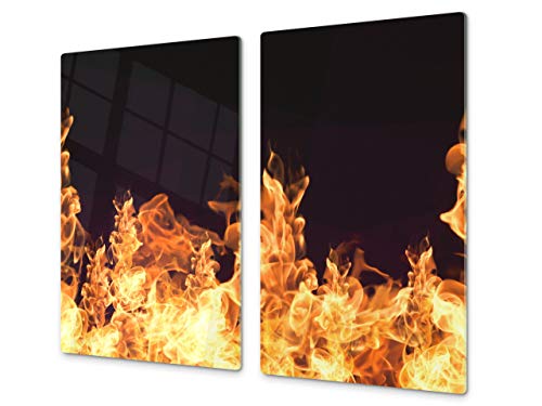 Protector de placas de cocina – Cubre encimeras de cristal – Tabla de cortar grande Tabla de amasar – UNA PIEZA (60 x 52 cm) o DOS PIEZAS (30 x 52 cm); D03 Serie Fuego: Fuego 5