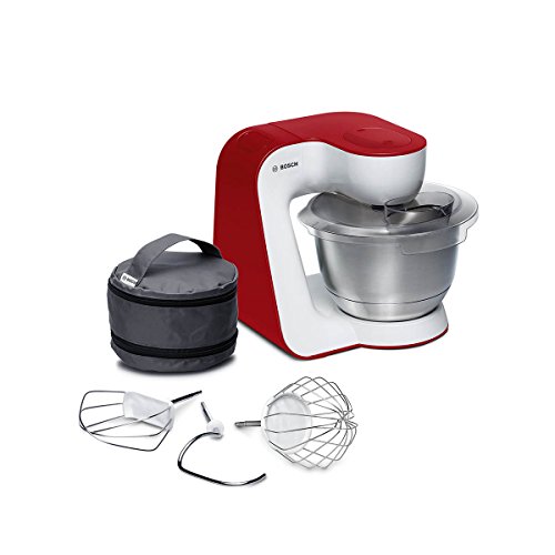 Bosch MUM5 StartLine mum54r00 Robot de Cocina Start Line Cuenco de Acero Inoxidable, 3D para Mezclar Sistema, 7 Niveles, 3,9 l, 900 W, Color Blanco/tiefrot, 3.9 litros, 44 Decibelios, Rojo Oscuro