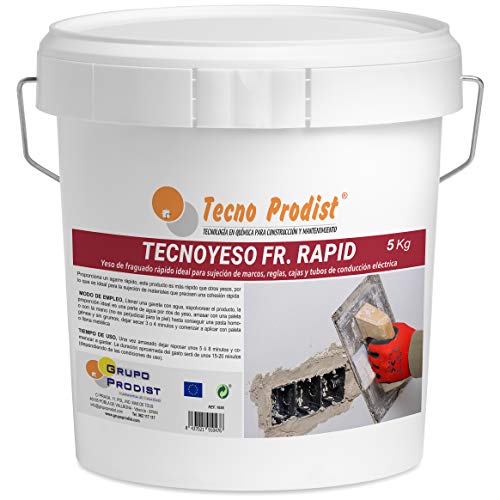 TECNO YESO RAPID de Tecno Prodist, (5 Kg) Yeso de fraguado rápido. Ideal para sujeción de marcos, reglas, cajas y tubos de conducción eléctrica.