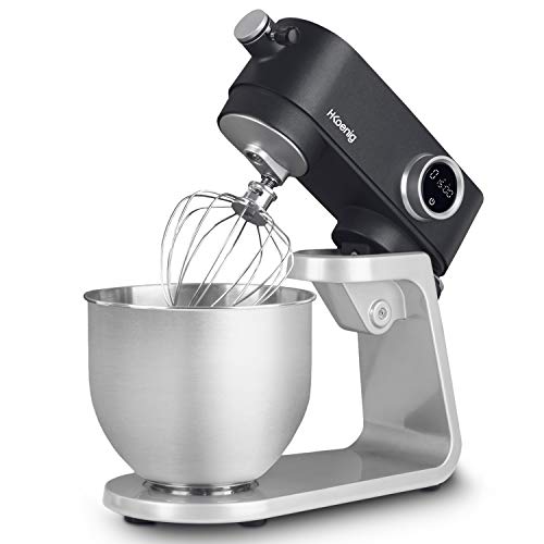 H.Koenig KM120 Batidora Amasadora Profesional, 800 W, Capacidad 5 L, 8 Velocidades,1,5 Kg de Masa, Cabeza Reclinable y Móvil, Repostería, Pizza y Pan, Acero inoxidable, Gris y Negro