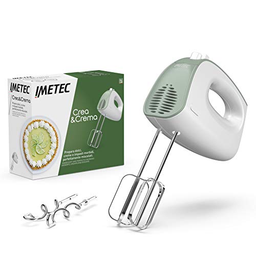 Imetec Batidora Amasadora eléctrica Crea&Crema, Varillas extra largas para mezclas para masas pasteles y crema batida, varillas de acero inoxidable para amasar, 5 velocidades, función turbo, 500 W