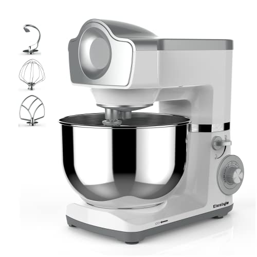 ELESTYLE Batidora Amasadora 1500W, 6L Batidora Para Reposteria 6+P Velocidades, Profesional Movimiento Orbital Robot de Cocina Amasador con 304 Acero Inoxidable Bol (Blanco)