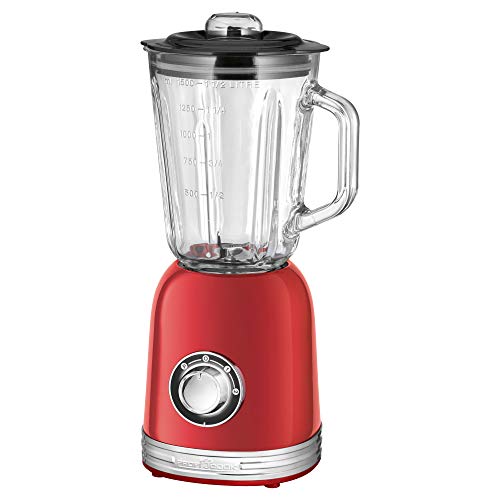 Proficook UM 1195 Retro Batidora Vaso Jarra Cristal 1,5 Litros, Diseño Vintage, Pica hielo, 2 Velocidades + Turbo, Cuchilla 4 hojas, Acero Inoxidable, 800W, Rojo