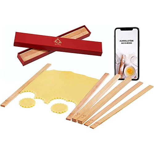 Kitchtic Juego de 6 Palitos para Rodillo de Amasar – Palitos Guiadores para Amasar Pizza, Galletas, Fondant y Mucho Más – Rodillo de Madera de Haya Impermeable