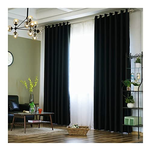 Homxi Cortinas Dormitorio Opacas 2 Piezas Baratas 2 x 96Wx138H CM,Cortinas Opacas para Dormitorio Negro Color Sólido Cortina Salon Ojales