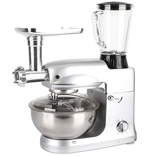 Multifuncional Batidora Amasadora,8L Cocina Batidora Pie, De 6 Velocidades Inoxidable Mezcladores Acero,1200W Domésticos Cocina Máquina Picar Carne Batidora Exprimidor Masa Pan Mezclador,Plata