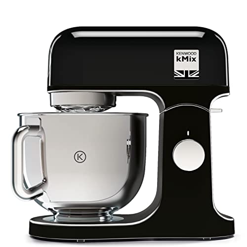 Kenwood kMix KMX75AB - Robot de Cocina Multifunción, 1000 W, Bol Metálico de 5 L con Asa, Gancho para Amasar, Varillas, Mezclado K, Acero Inoxidable, 6 Velocidades, Color Negro