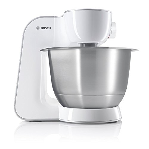 Bosch MUM5 CreationLine MUM542710DE - Robot de cocina multiusos, cuenco grande de acero inoxidable (3,9 L), varios accesorios como picadora de carne, cortador de dados, 900 W, color blanco y plateado