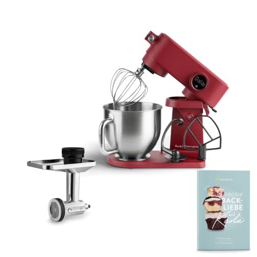 SPRINGLANE Robot de cocina Karla con carcasa metálica, amasadora y batidora de 800 W, incl. accesorio picador, recipiente de acero inoxidable de 5,2 L, gancho de amasar, batidor plano - Rojo