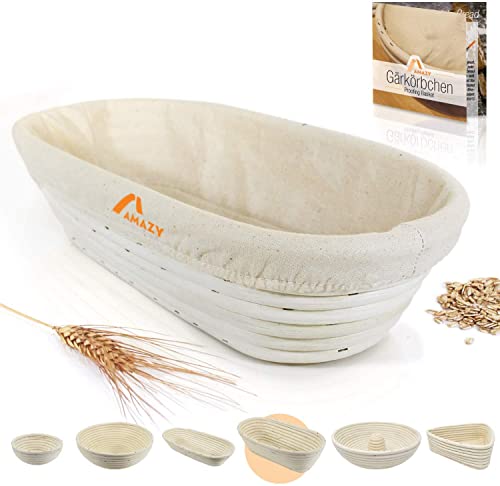 Amazy Banneton para pan – La ideal cesta para masa y fermentación de pan de mimbre natural (oval | ∅ 35 cm)