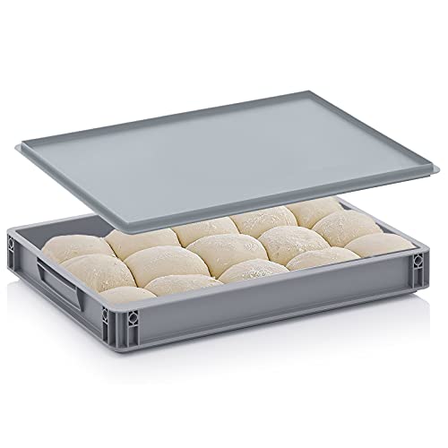 Vivo Technologies Bandeja de masa de pan de pizza con tapa de grado alimenticio 60 cm x 40 cm x 7,5 cm 18 L apilable bandeja de prueba contenedor de almacenamiento