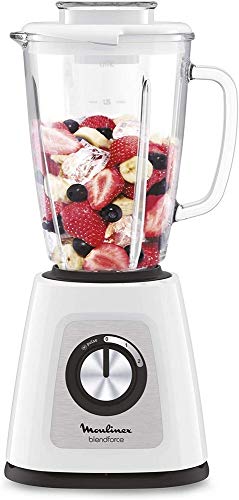 Moulinex Blendforce Cristal LM4301 - Batidora vaso de cristal 800 W, smoothie zumos, batidos, 4 cuchillas función pica hielos, 3 velocidades, jarra cristal termoresistente de 1.75L