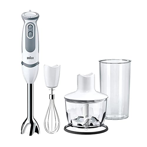 Braun Minipimer 5235 - Batidora de Mano, 1000 W, 21 Velocidades y Función Turbo, Campana Anti-salpicaduras, Powerbell Plus, Easy-Click, Incluye Varillas, Picadora 500 ml, Vaso de 600 ml, Color Blanco