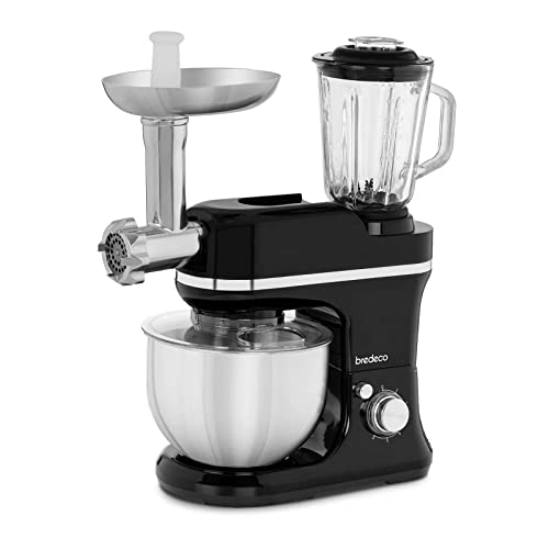 Bredeco Amasadora Batidora Procesador De Alimentos 3-en-1 BCPM-1200-EXP (Con Mezclador y Picadora, 6 Velocidades, Incluye Accesorios, 1.200 Watt)