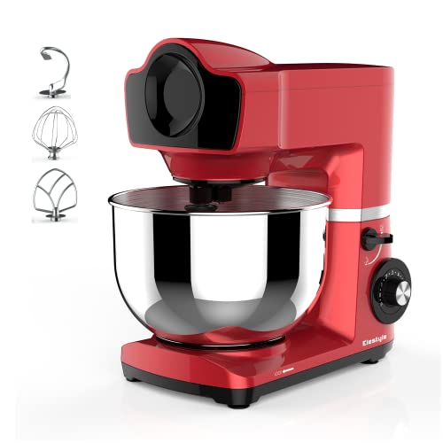 ELESTYLE Batidora Amasadora 1500W, 6L Batidora Para Reposteria 6+P Velocidades, Profesional Movimiento Orbital Robot de Cocina Amasador con 304 Acero Inoxidable Bol (Rojo)