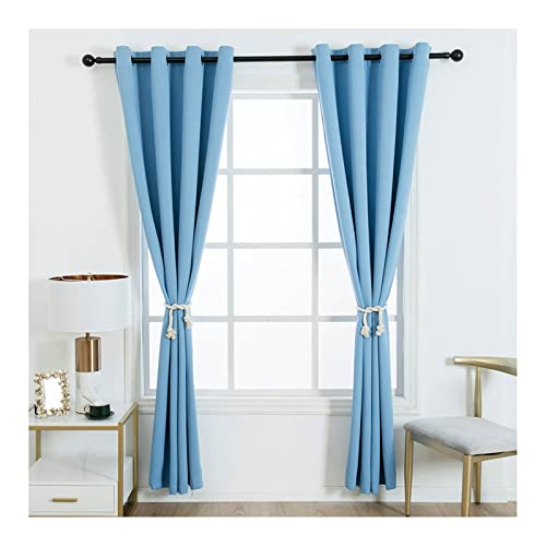 Homxi Cortinas Dormitorio Opacas 2 Piezas Baratas 2 x 132Wx160H CM,Cortinas Termicas Opacas Azul Color Sólido Cortinas Cocina con Ojales