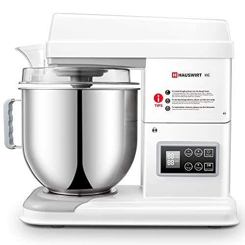 Hauswirt M6 Batidora Amasadora de Pan 7L, Amasadora Reposteria Profesional, Robot de Cocina con Temporizador de Pantalla, 3 Accesorios Acero Inox, 11 Velocidades, motor de DC, 550W, 37Db, Blanco