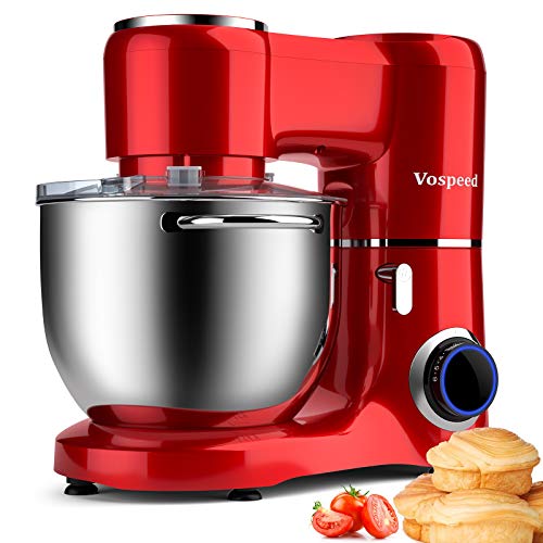 Batidora amasadora Vospeed 1500W 8L batidora para reposteria de la torta del mezclador eléctrico de cocina batidora con tazón de acero inoxidable, batidor, gancho amasador (Red)