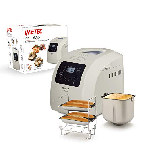 Imetec BM 1000 - Panificadora de pan, amasa, hornea, 12 programas, cesta para pan, accesorio para barras, 3 niveles de dorado, arranque programable, libro de recetas, 550 W