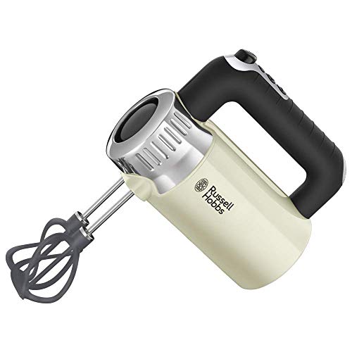 Russell Hobbs Batidora Amasadora Retro - Batidora Varillas, 2 Varillas Batidoras, 2 Ganchos para Masa, 4 Velocidades, Función Turbo, Accesorios Aptos para Lavavajillas, Diseño Retro, Crema - 25202-56