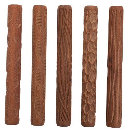 Yardwe 5 Uds Tablero De Barro Impreso Decoración De Pasteles De Barro Herramientas Para Pasteles Rodillo De Fondant Rodillo En Relieve Herramientas De Cerámica Rodillo De Madera Rodillos