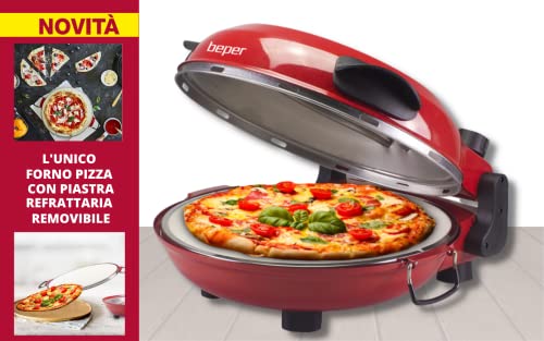 BEPER P101CUD300 Horno de Pizza con Placa Refractaria Extraíble - Horno de Pizza Eléctrico con 5 Planos de Cocción y Temporizador