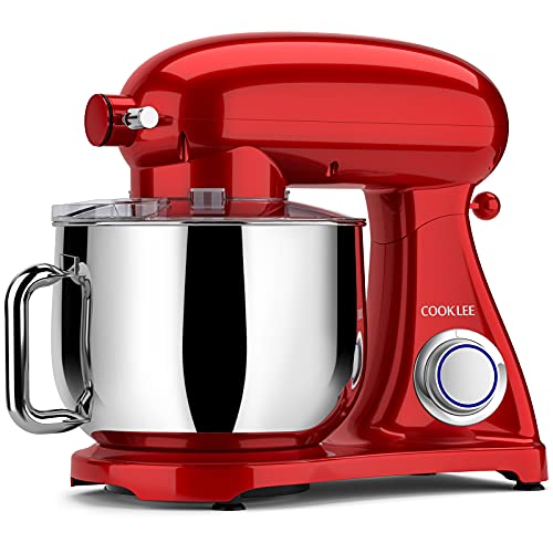 Batidora Amasadora COOKLEE 3 en 1, 8L 1800W Batidora de Pie Metálica Robot de Cocina Batidora Multifunción 10+1 Velocidad, con Gancho, Cuenco, Pala, Batidor y tapa y apto para Lavavajillas