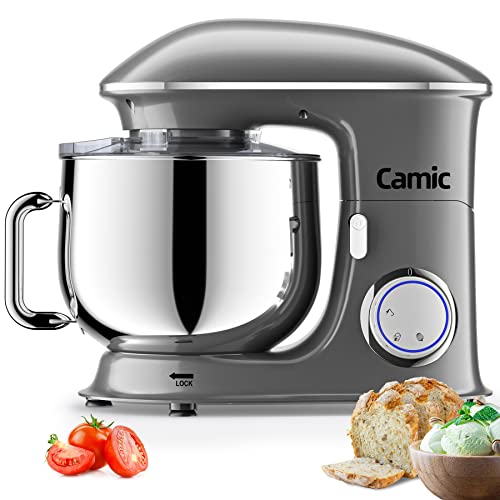 Batidora Amasadora 1500W, Camic 8L Amasadora de Pan Para Repostería, Robot de Cocina Batidora Multifunción, Bajo Ruido, Potente y Profesional, 6 Velocidades con Pulso, Bol de Acero Inoxidable,Gris